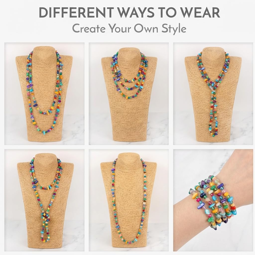 Gmai Colorful Bead Long Necklace for Women Boho Handmade Irregular Natural Shell jade Glass Beads Vintage Chunky Layered Sweater Chain Accessory Statement Jewelry