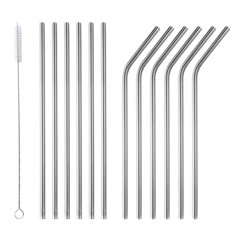 Wiederverwendbare Metall-Trinkhalme aus Edelstahl (silberfarbene Strohhalme, 12 Stück)