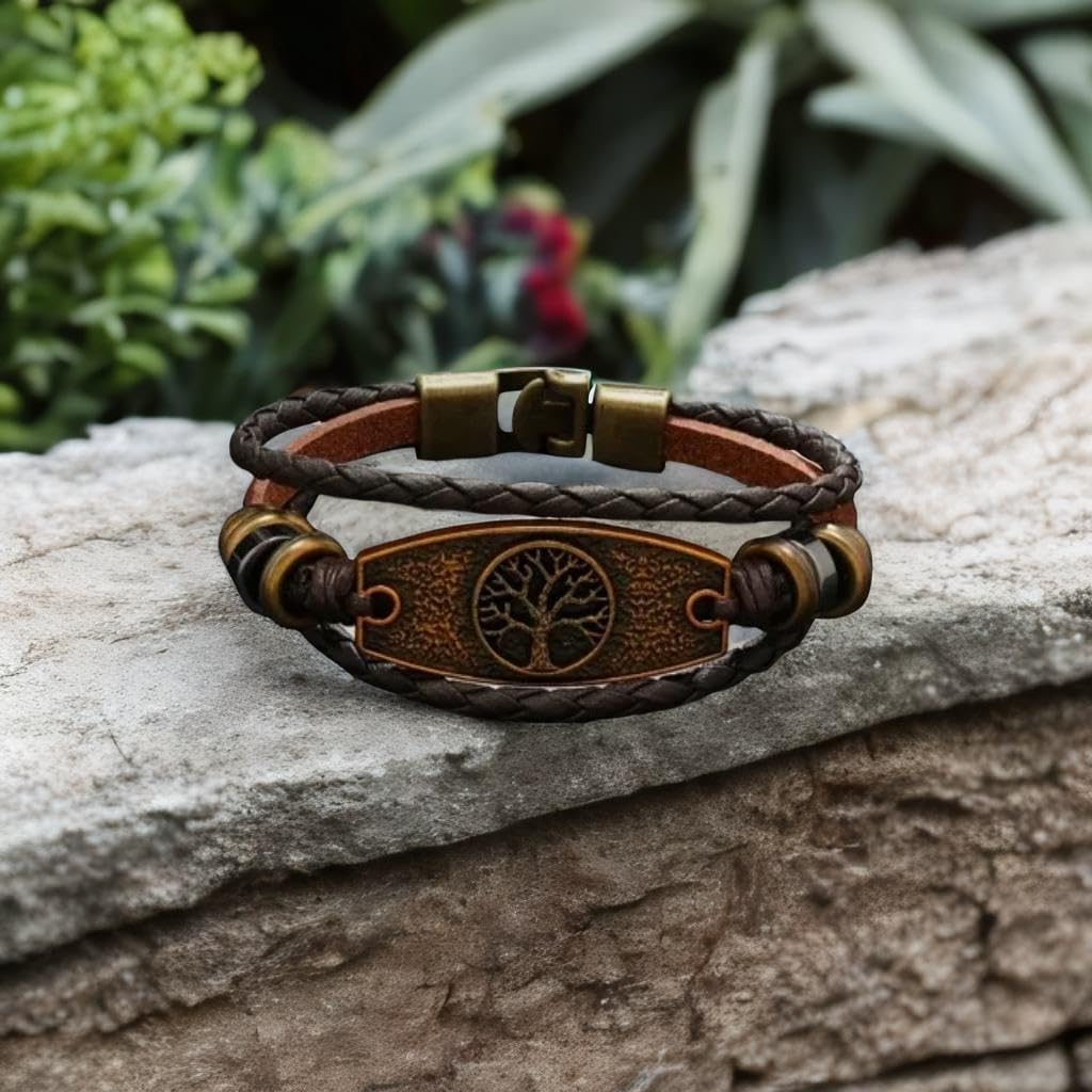 Cross, Anchor, Yggdrasil & Tree of Life Leather Bracelet for Men's & Women's - Genuine Leather, No Magnetic - Image 2