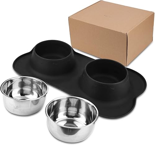 Miniatura 8 de AsFrost Cuencos de comida para perros de acero inoxidable para mascotas y cuencos de agua para perros, antideslizantes, cuencos de alimentación con
