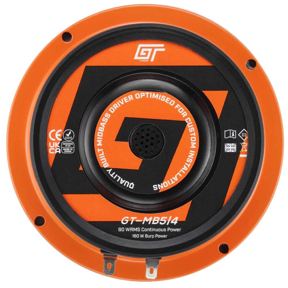 KIT SET PER BASS FACE GT AUDIO GT-MB5/4 1 woofer midbass da 13 cm 130 mm 5" di diametro, 80 watt rms 160 watt max, impedenza 4 ohm, portiere sportelli, per auto, 1 pezzo