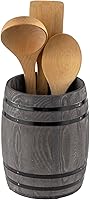 Vista 9 de MyGift Cántaro para Utensilios de Cocina Estilo Barril de Ron de Piratas de Madera Rústica Quemada, Soporte para Herramientas de Cocina