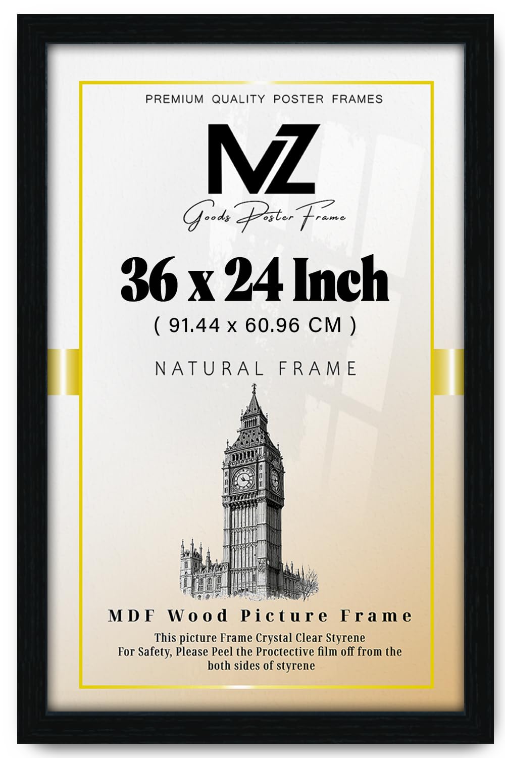 MZ GOODS Magnificent Rectangle 36 X 24 Inch Picture Frame Crafted From Engineered Wood With Polished Perspex Front 91.44 X 60.96 CM Wall Ready Black For Art Galleries And Home Displays