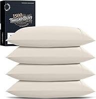 Vista 14 de TEXAS LINEN CO. Juego de 4 fundas de almohada 100% algodón egipcio, tamaño estándar/Queen, lujosas fundas de almohada de algodón de 1500 hilos