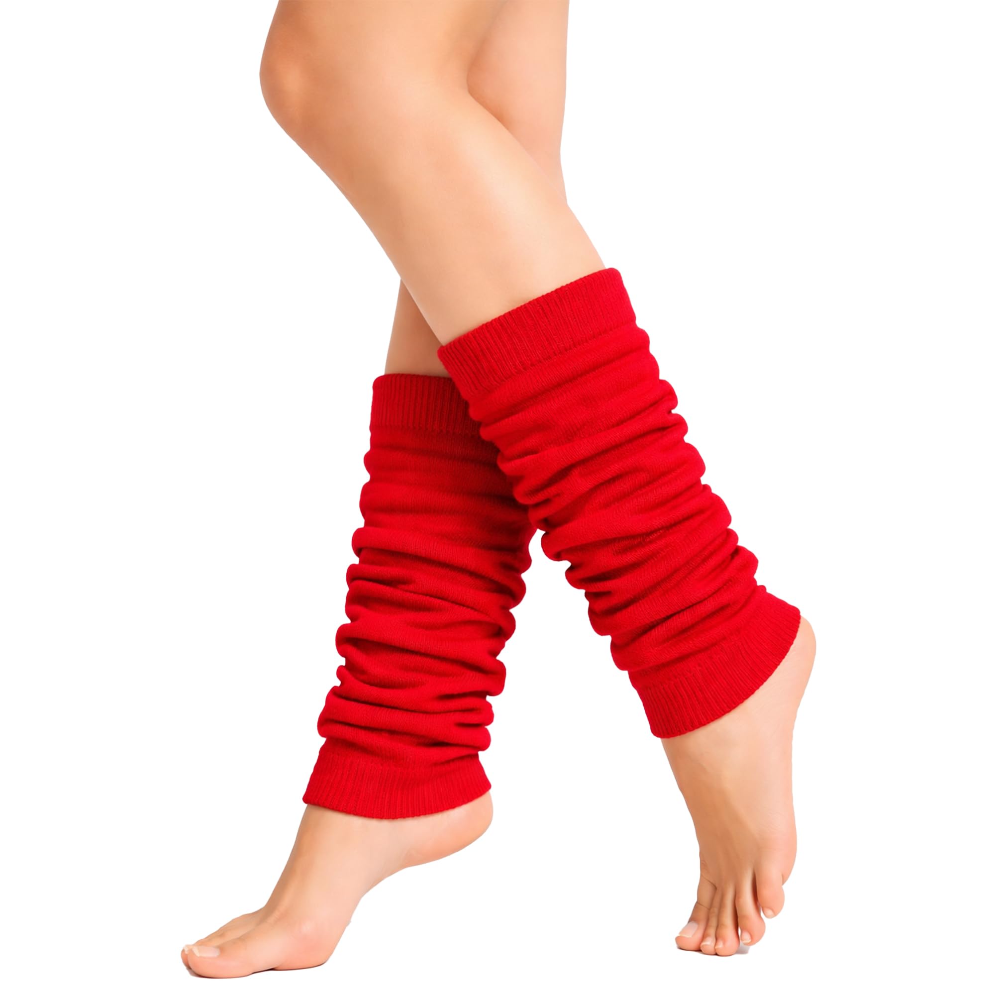 The Fancy Dress Women's Red Angies Fashion Luxurious 80'S Dance Plain Ribbed Leg Warmers Neon Leg Warmers In Hot Pink 12 Colours (Red)