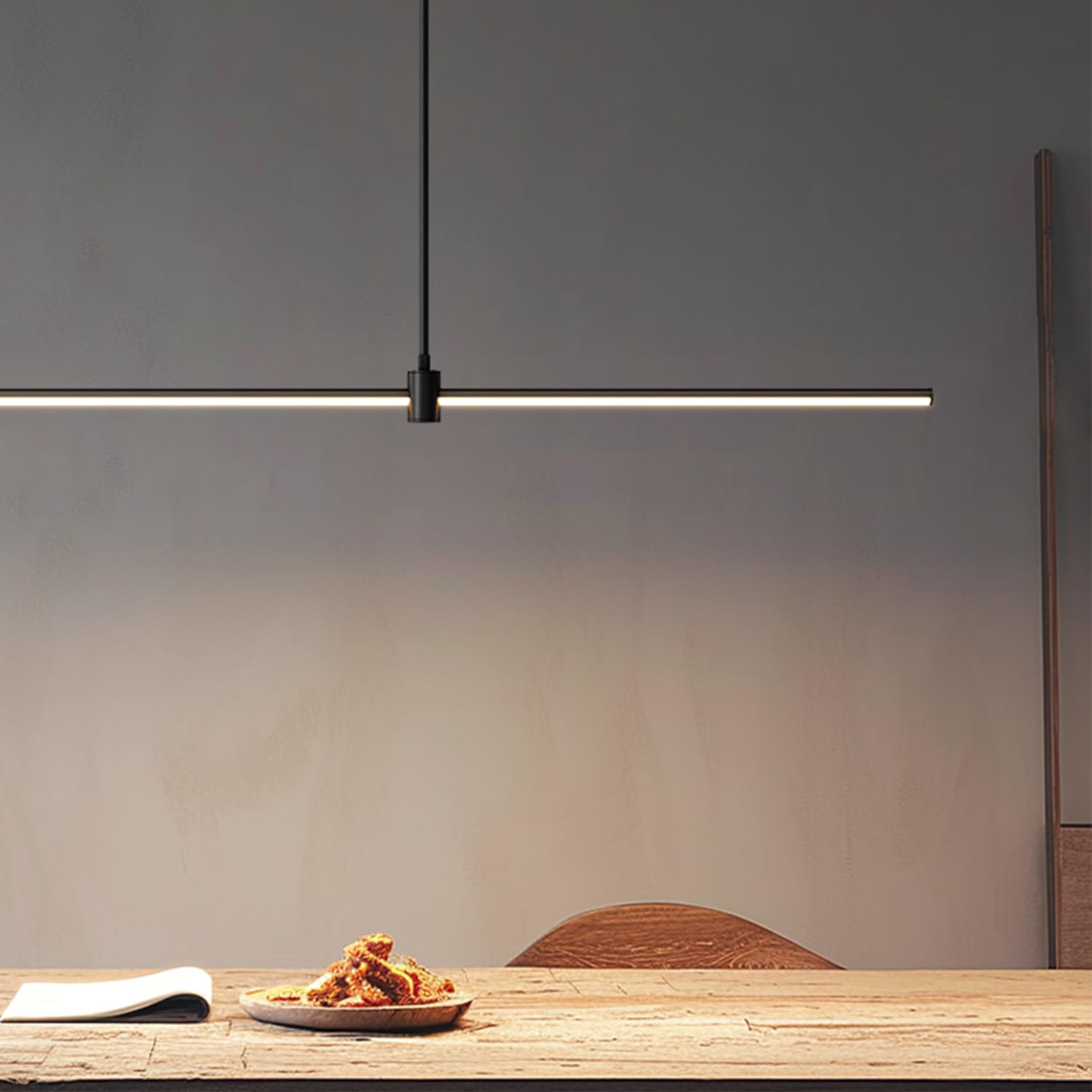 HYJAUSXB Dimmable LED Pendant Lamp with Remote Control Modern Linear Design Chandelier for Dining Table Kitchen Island and Office Adjustable Height Black 80cm