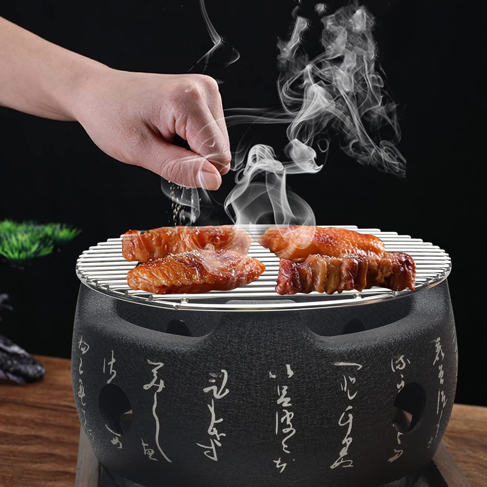 Mini Barbecue Japonais Au Charbon De Bois - Portable, Avec Grille Et Plaque, Pour Table
