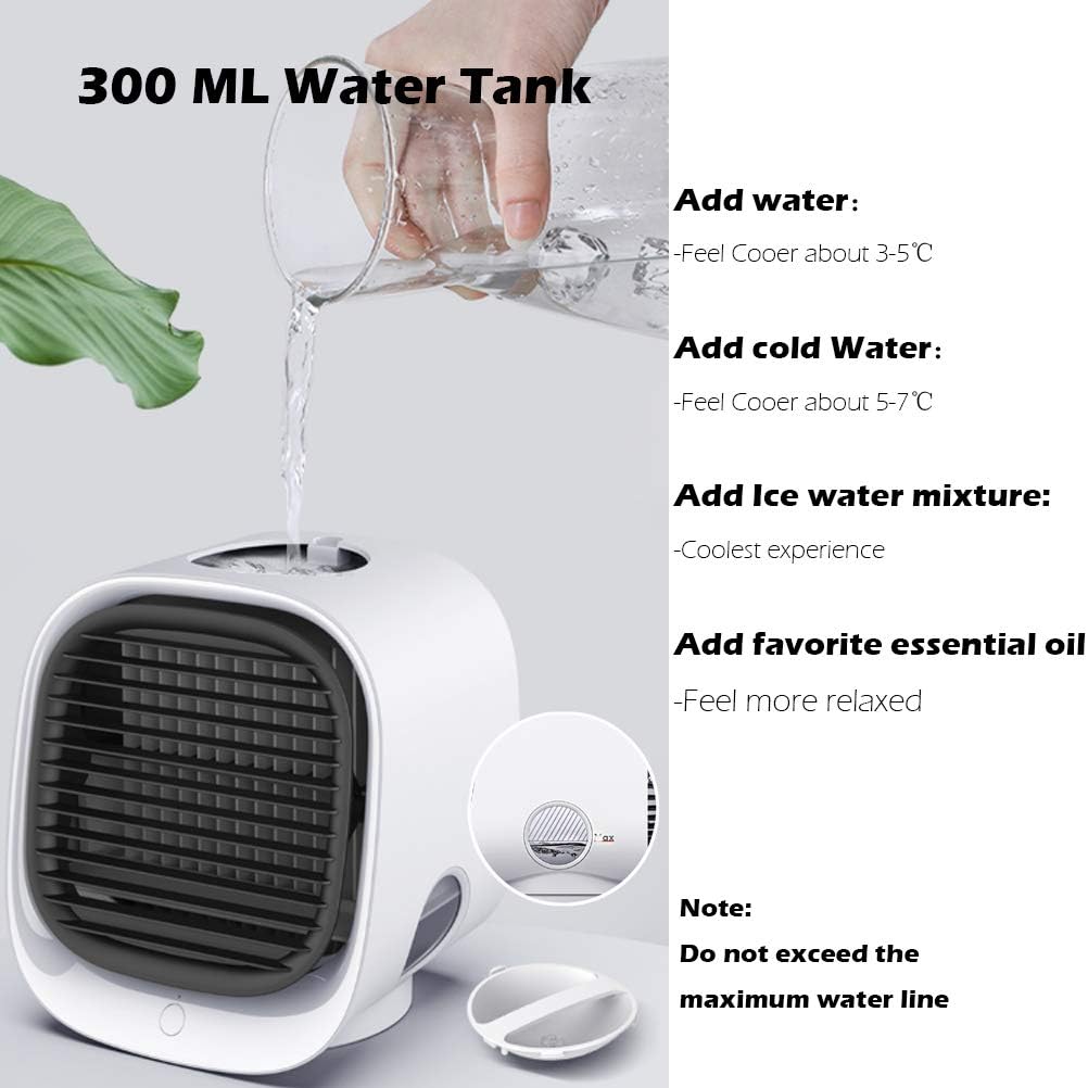 EEX Portable Personal Air Cooler - Mini Table Air Conditioner Fan with Icebox, USB Desk Fan with 3 Speeds, Evaporative Air Cooler for Home, Office, Air Humidifier, Night Light, Quiet