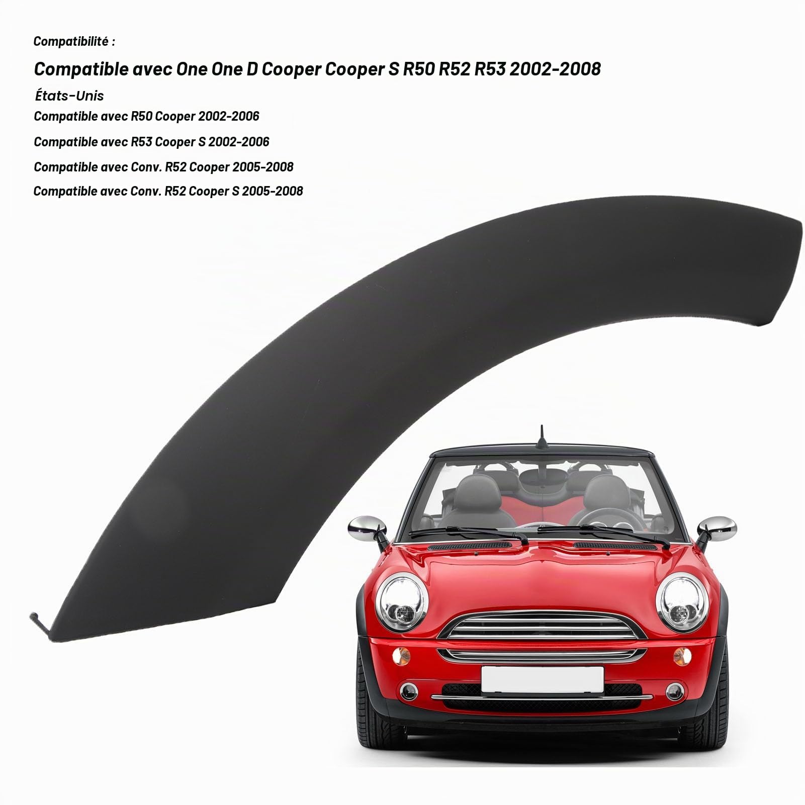 Couverture de Garniture D'arc de Roue de Voiture, Couverture de Moulage D'arc de Garde-boue de Roue Avant de Haute Résistance pour R50 R53 R52 (Avant gauche 51131505867)