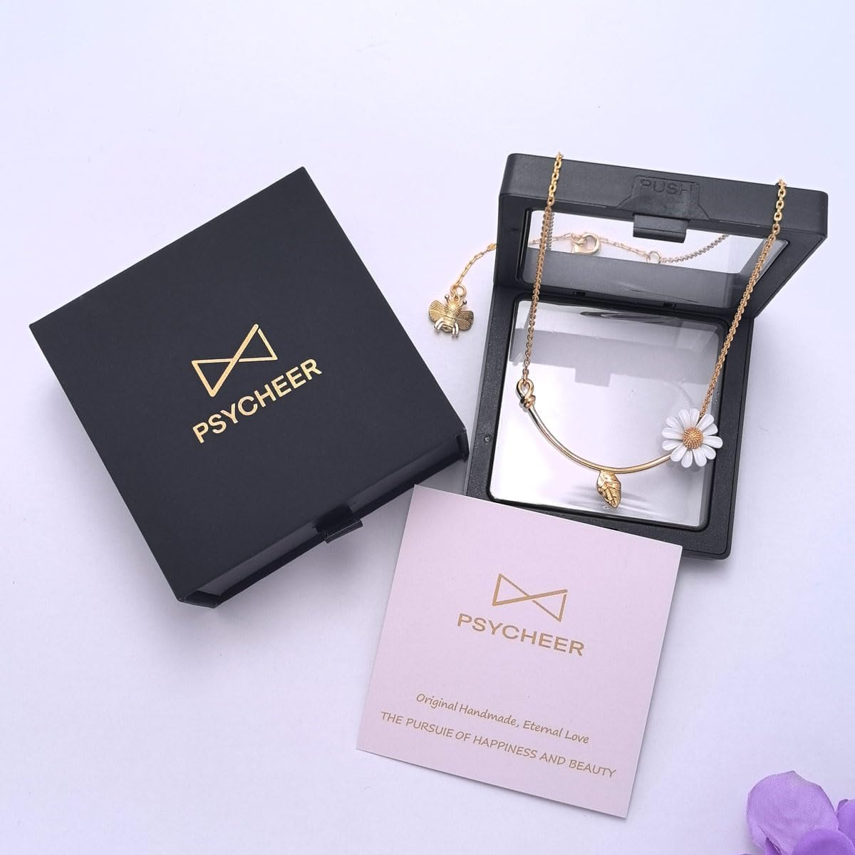 Daisy Necklace for Women - Handmade Enamel Flower with Bee Accent Jewelry, 18K Gold Plated Adjustable Chain Gift for Anniversary & Valentine's Day - Image 6