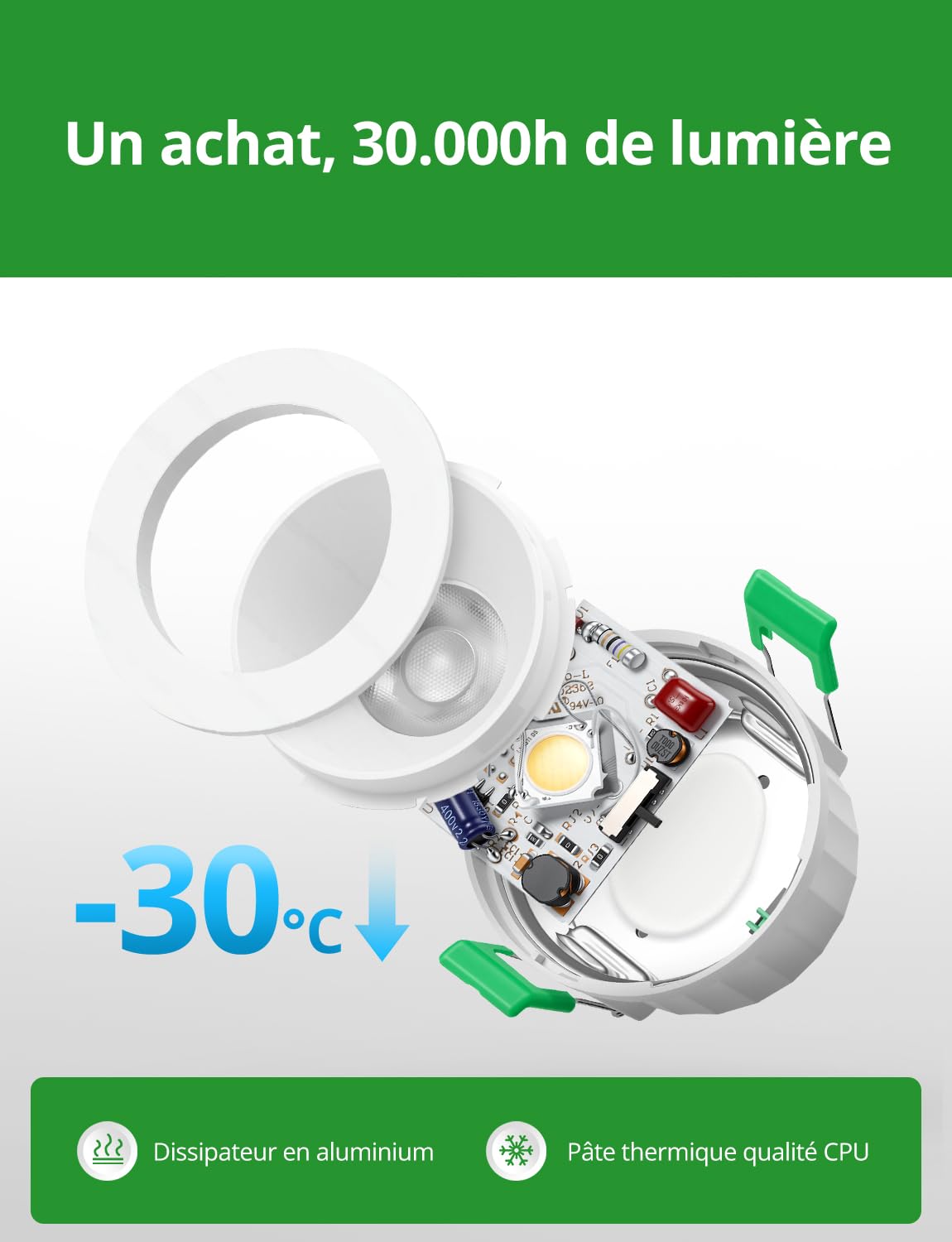 HOMEOW Spot Led Encastrable Anti-éblouissement 7W COB 660LM 68mm-80mm Découpe 3 Températures de Couleur IRC 95 IP44 Lot de 6
