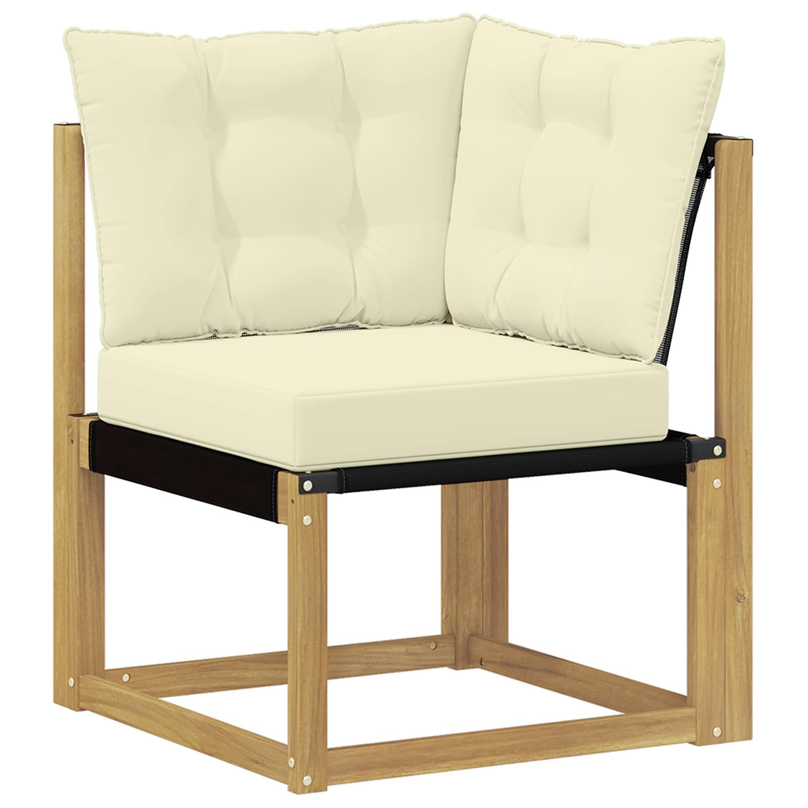 Outdoor-Sofagarnitur mit Kissen 5-teilig Weiß Creme aus massivem Akazienholz und Textilene für Garten Terrasse mit Tisch und Sitzgruppe für komfortable Einrichtung im Freien