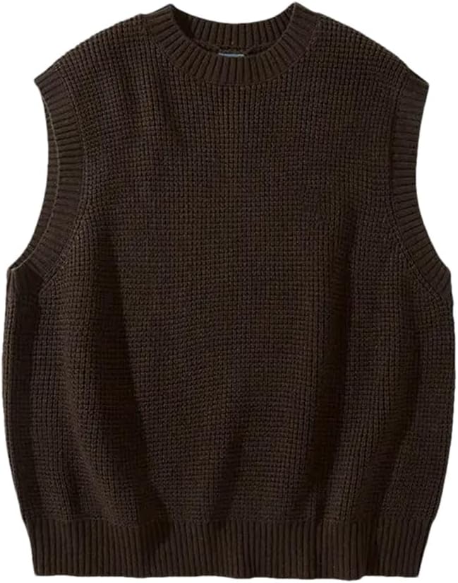 Mens Sweater Vest Soft V-Neck Crew Neck Sweater Vest Solid Color Sleeveless Pullover