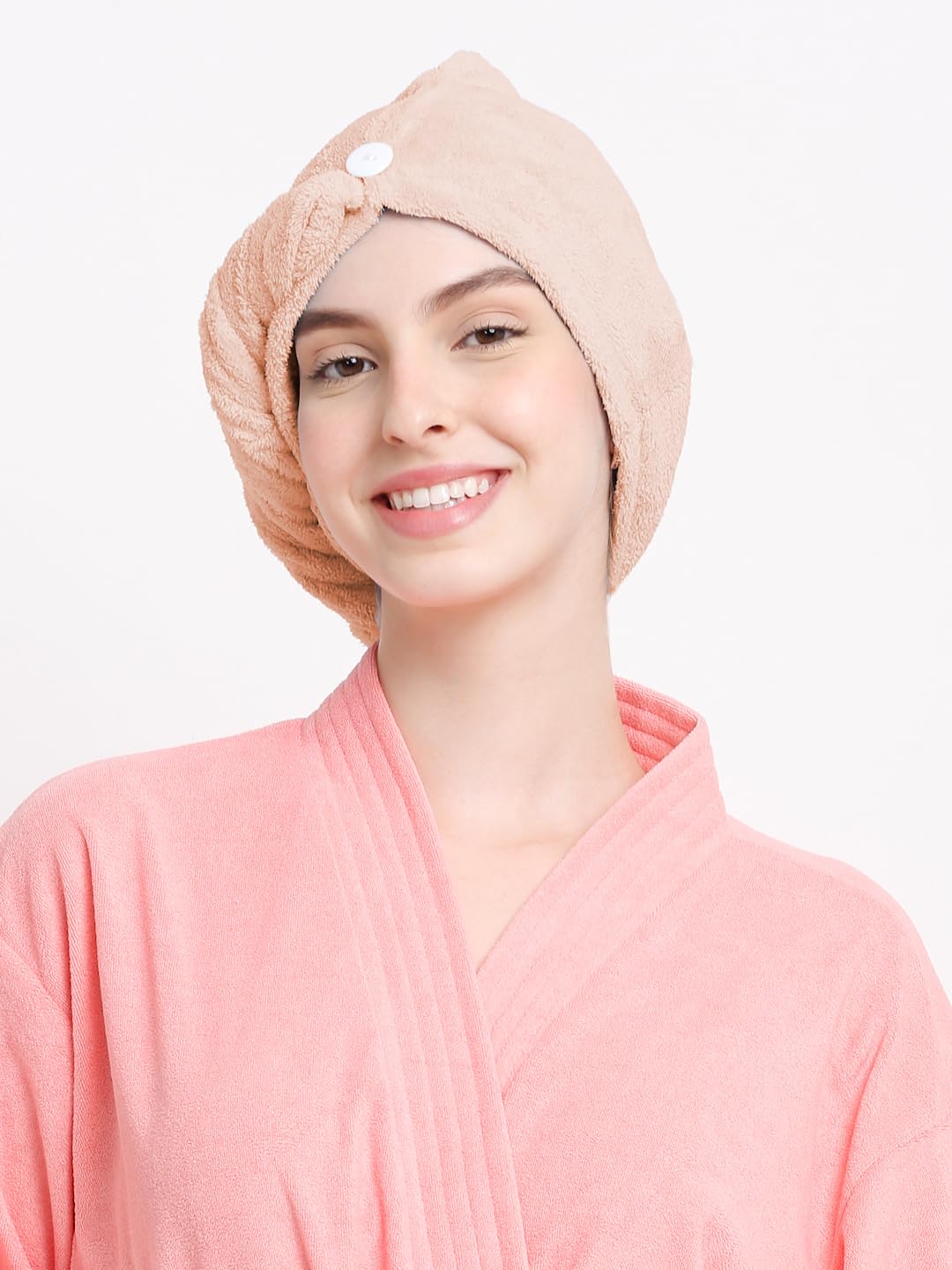 Cortina Microfiber Hair Towel Cap, Soft Absorbent Quick Drying Cap for Curly Thick Hair, Wrap Cap for Women Girls-Pack of 1, Beige, 380 tc