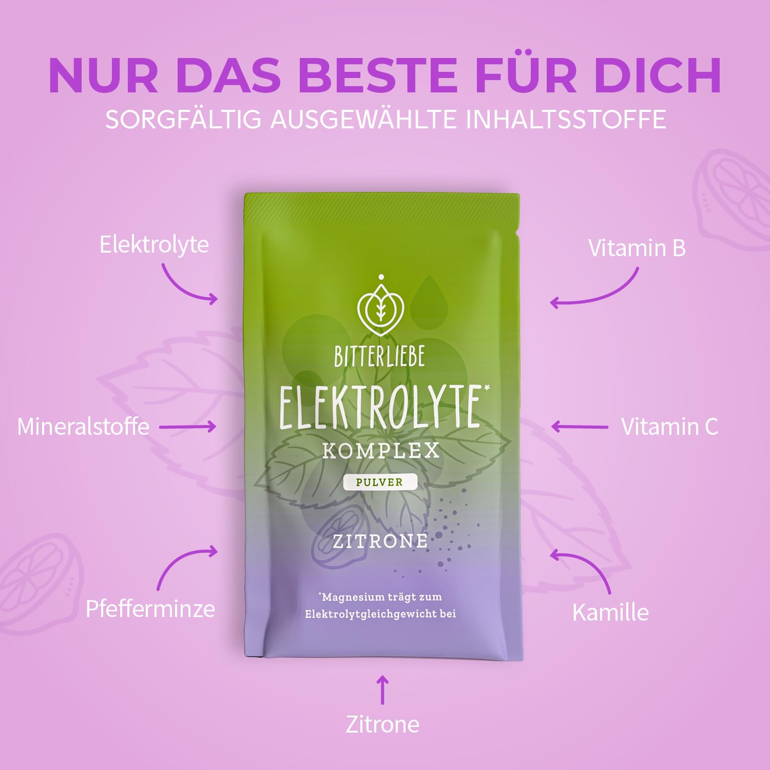 BitterLiebe Elektrolyte Komplex - Elektrolyt Pulver ohne Zucker - Unterstützt Flüssigkeitshaushalt & Elektrolytgleichgewicht - Ideal bei Sport & Kater mit Kalium und Magnesium - Zitrone - 1x200g - 5