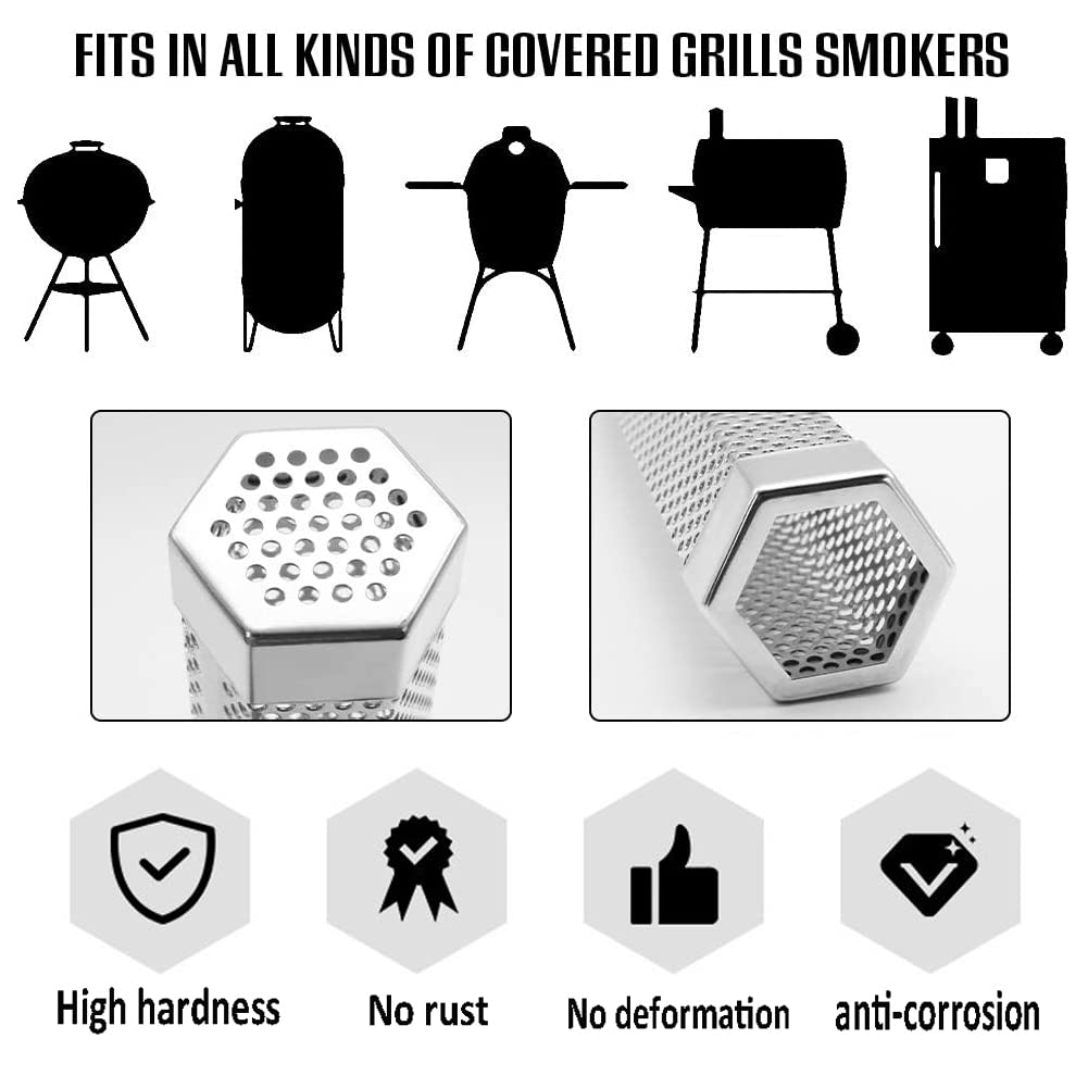 12IN Premium BBQ Rauchrohr für Pellet Grill 5 Stunden schwebenden Rauch, Edelstahl Pellet Raucher Rohr für alle Grill oder Raucher, heißes oder kaltes Rauchen