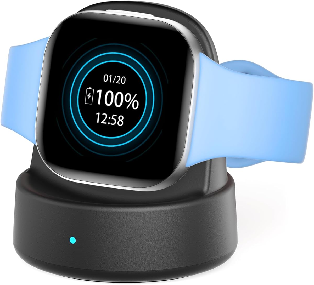 Cargador de reloj portátil para reloj inteligente Fitbit Sense/Sense 2/Versa 3/Versa 4 | Cargador de repuesto para Fitbit, base de carga magnética mejorada para reloj Fitbit con cable de carga USB-C (negro)