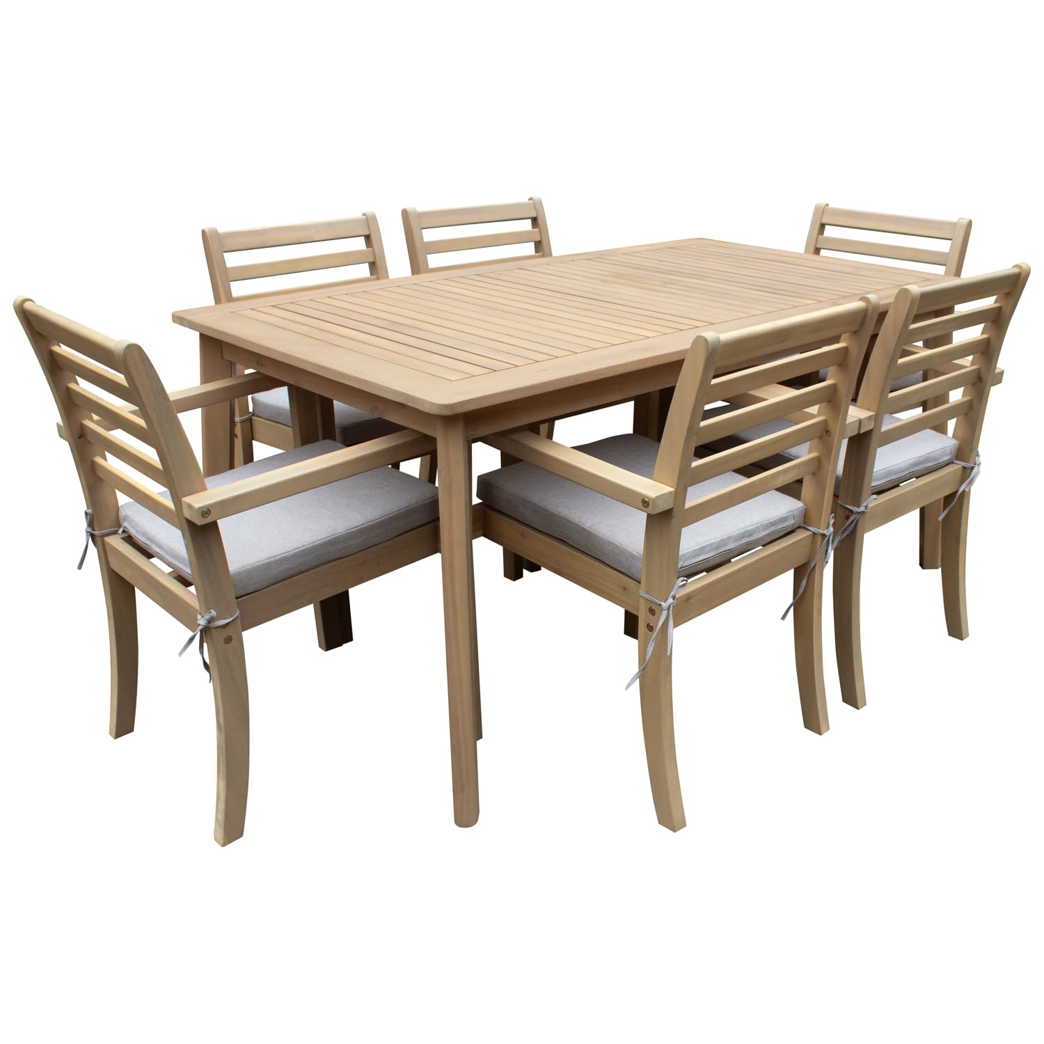 Happy Garden Salon de Jardin SIMILAN en Acacia avec Coussins Sable - Ensemble Table et chaises d'extérieur pour 6 Personnes