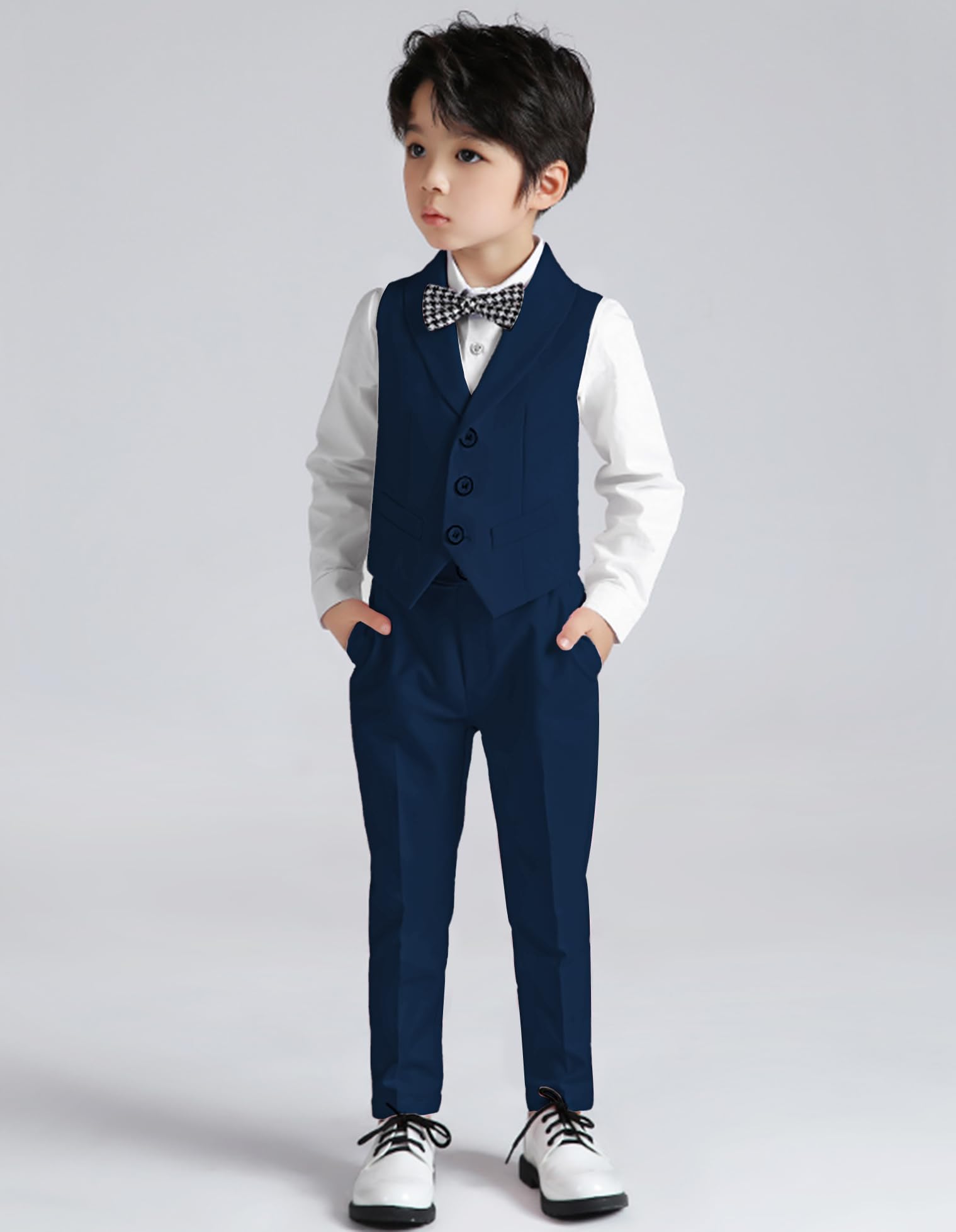 LOLANTA Costume Formel 5 pièces pour Garçons, Costume de Mariage et d'anniversaire, Tenue de Page Garçon, Gilet, Pantalon, Chemise, Nœud Papillon