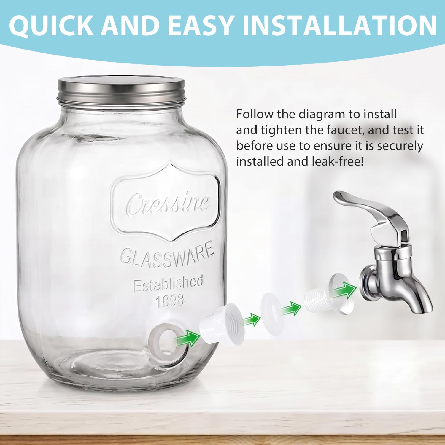 Dispensador de bebidas con grifo, dispensador de limonada de cristal, dispensador de zumo de cristal con tapa, sin BPA, dispensador de agua con base elevada, para cócteles, té helado, té de frutas