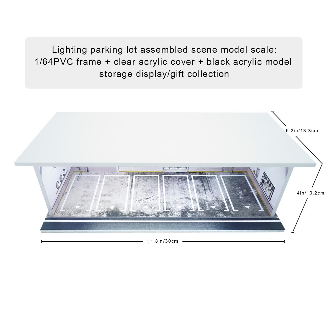 1:64 Garage Diorama vetrina per parcheggio - 6 Parking Space Display Case - for Modellini di Auto Diecast - Collection, Decoration, DIY Collezione Gift (Parete Bianca e Nera)