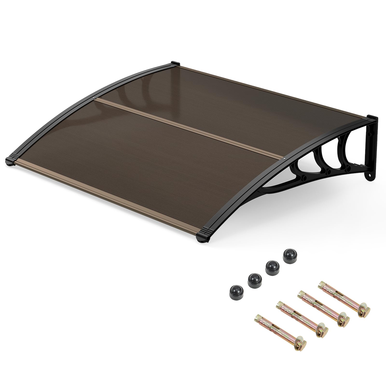COSTWAY Auvent de Porte d'Entrée 100,5 x 75.5 cm, Marquise de Porte Extérieur en Aluminium, Protection Solaire Contre Pluie, Panneau Double Couche avec Revêtement, pour Fenêtre Café (Brun)