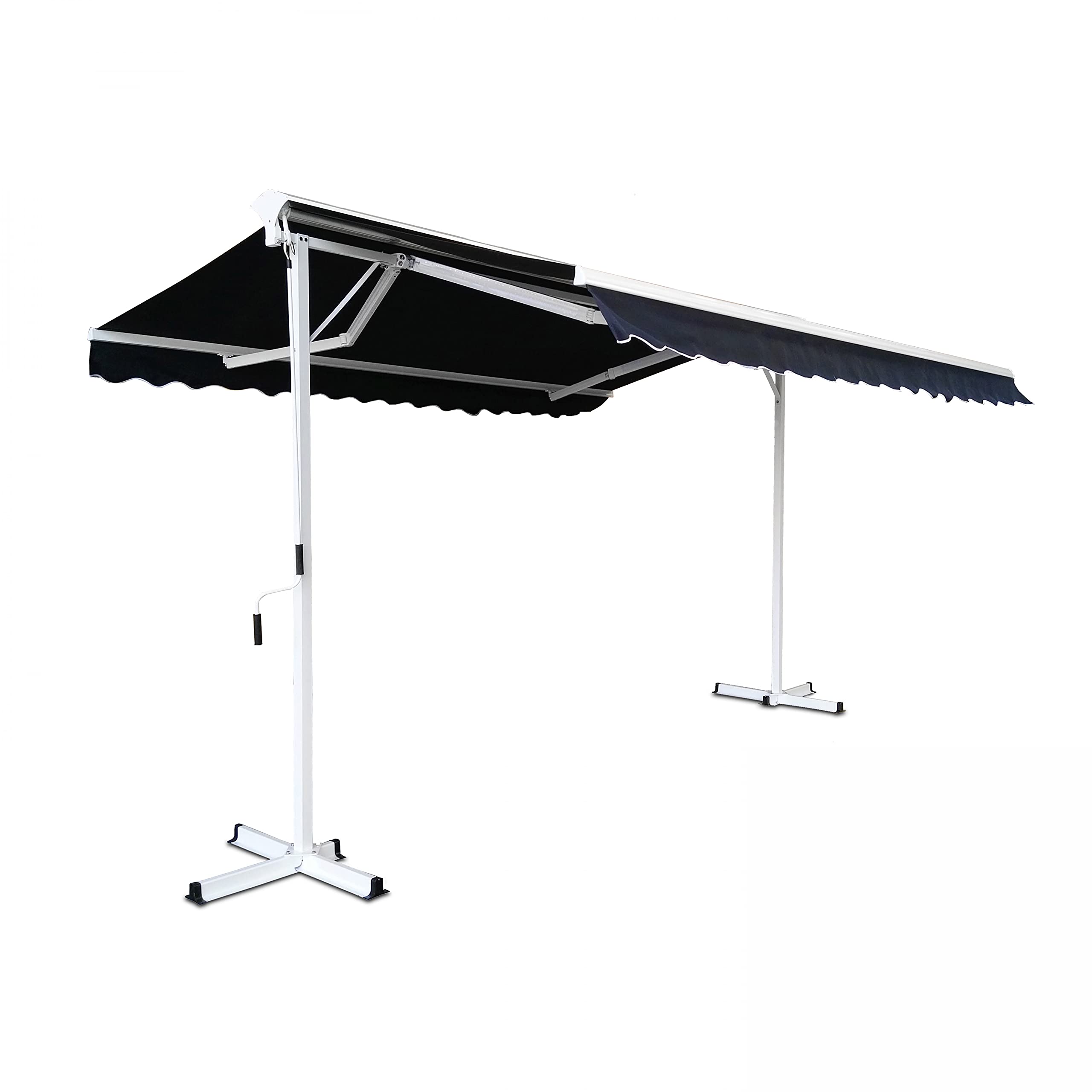 Store Double Pente Avec Coffre 3x4 M - Aluminium Écru - Pour Terrasse Et Jardin - Ombre 12 M²