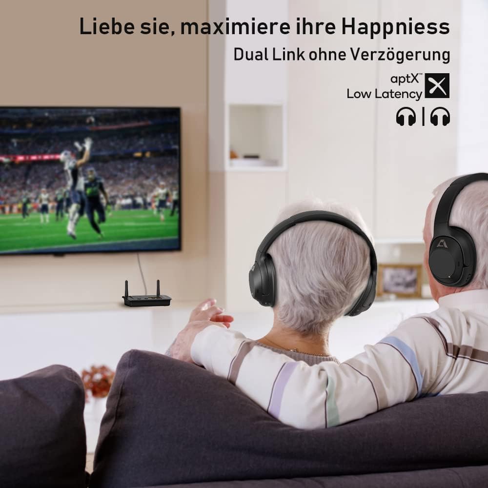 1Mii B03Pro Bluetooth 5.3 Transmitter & Empfänger für 2 Kopfhörer, 3-in-1 HiFi Audio Adapter mit DAC und AptX HD Low Latency, Splitter für TV & Stereoanlage, AUX/RCA/Optisch, Große Reichweite