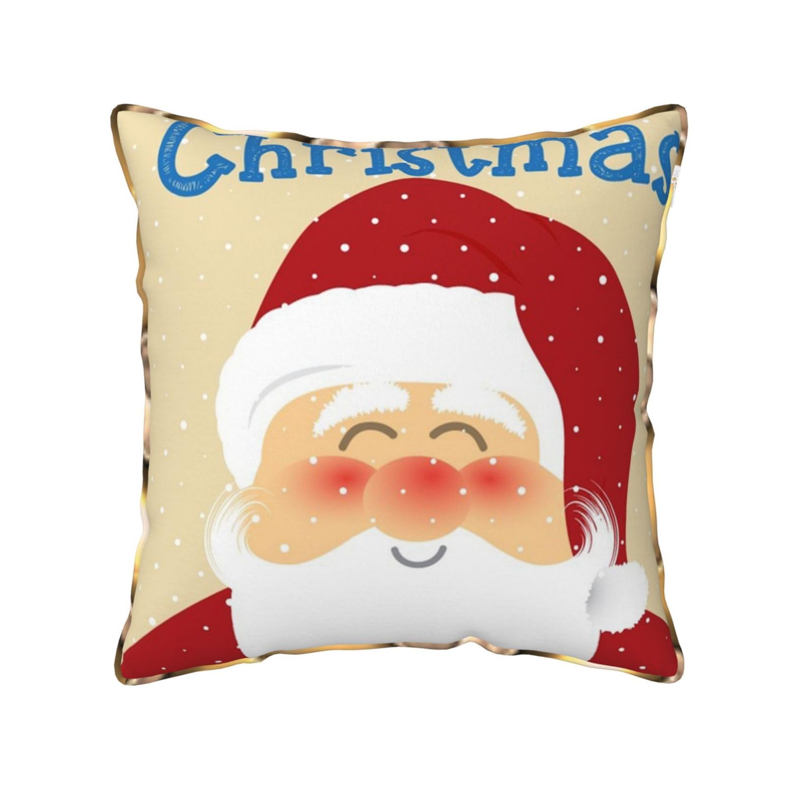 AUBKFELD Xmas Printed Velvet Cushion Cover 50x50 CM with Gold Edging Strip, Square Pillowcase Soft Throw Pillow Covers Case Decorative for Living Room Sofa Couch Bed Bench