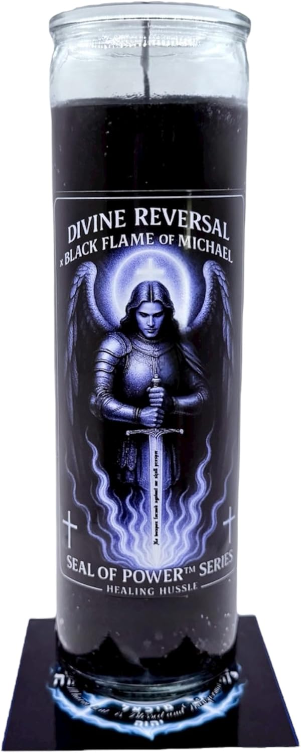 Archangel Michael Candle | Black Flame of Michael Seal of Power Candle Kit | Divine Reversal Protection | Black Obsidian Infused | Healing Hussle
