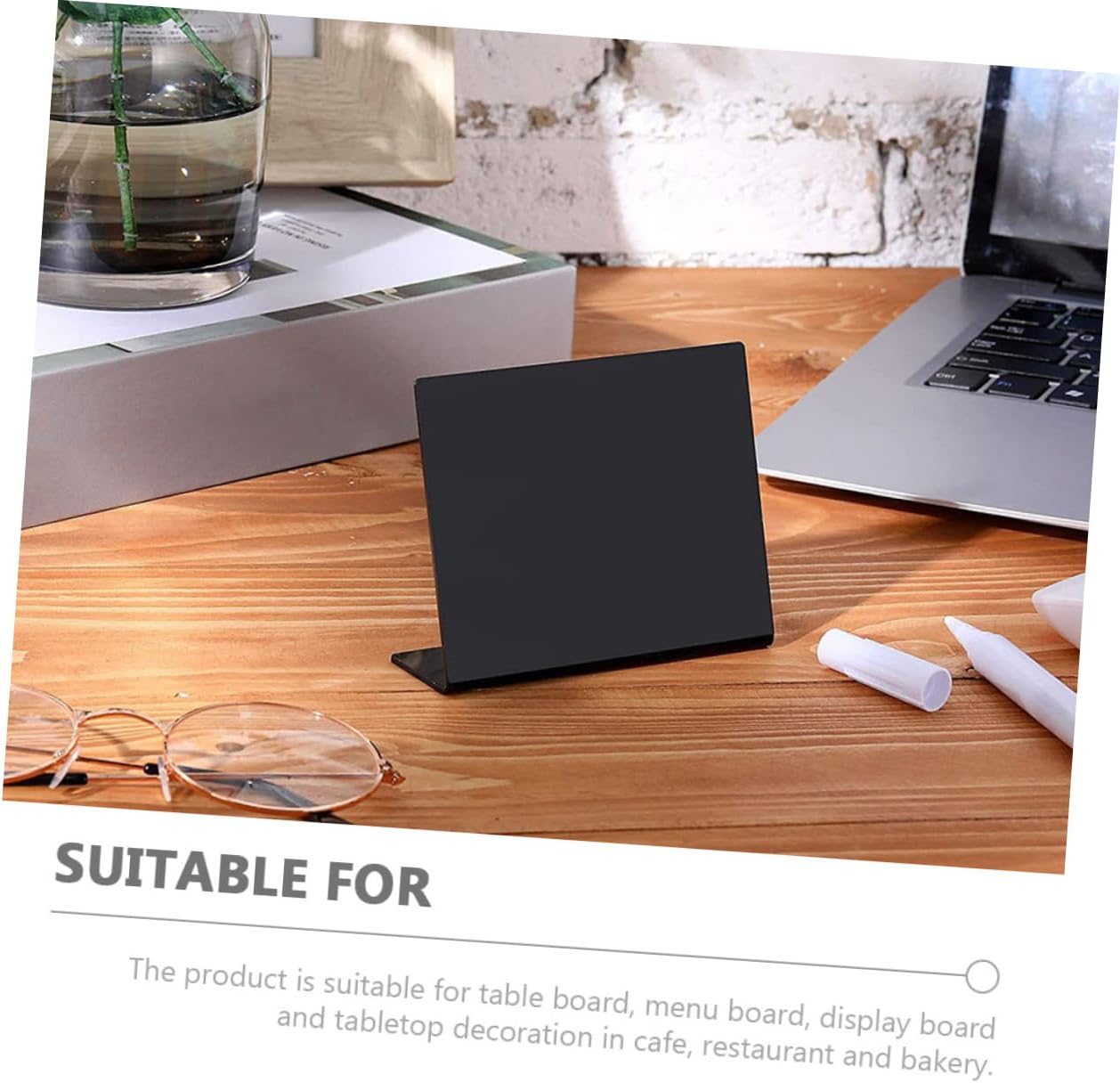 Tofficu Acrylic Desktop Message Board Black Chalkboard with 12pcs Set and 1 Chalk Pen, Small Party Note Writing Board for Wedding Table, Office, Home Décor