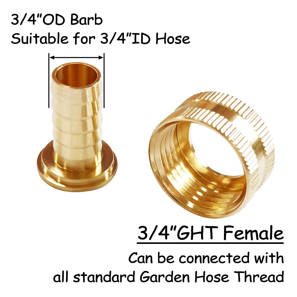 Uenede Lot De 2 Raccords Femelles En Laiton Massif 1,9 Cm X 1,9 Cm Femelle Pour Tuyau D'arrosage Avec 2 Colliers De Serrage En Acier Inoxydable