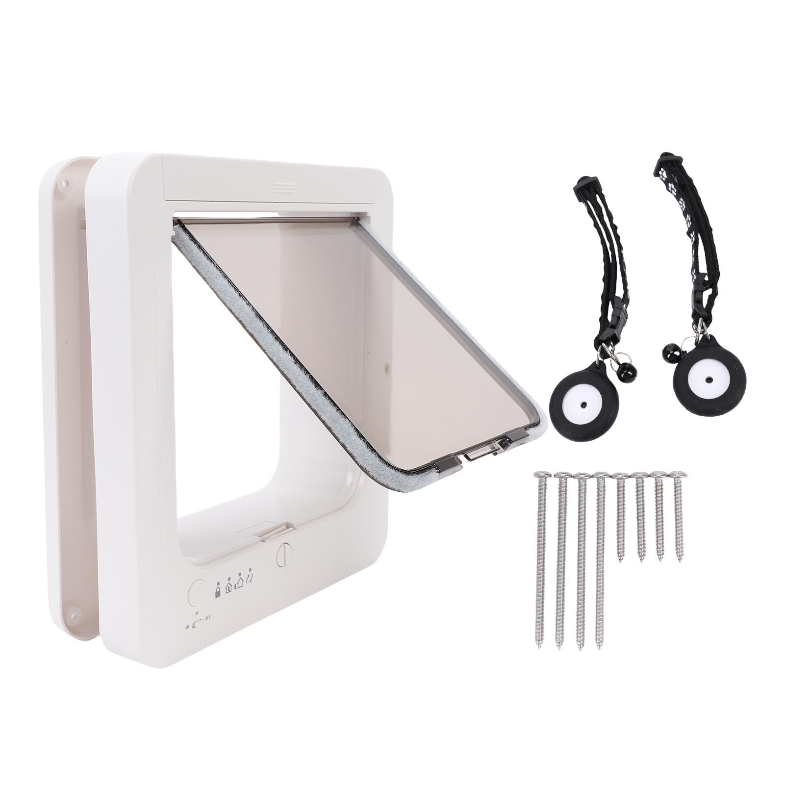 Denash Puerta de Gato con Sensor de Cuello,Puerta de Gato de Detección Automática con 2 Collares Magnéticos de Gato,Puerta de Mascota Activada por Collar para Uso Interior/Exterior