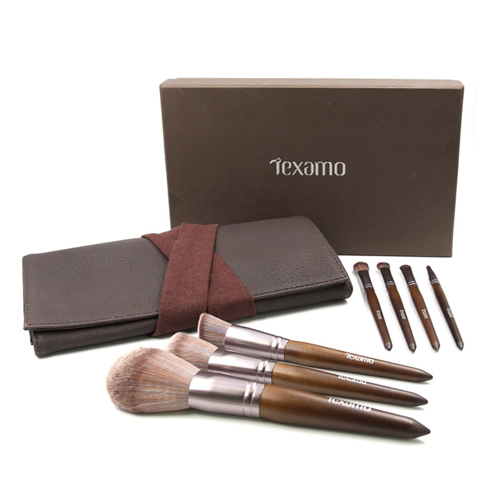 Estuche de 7 brochas de maquillaje Texamo Lunay con cerdas MCF, uso profesional Végan