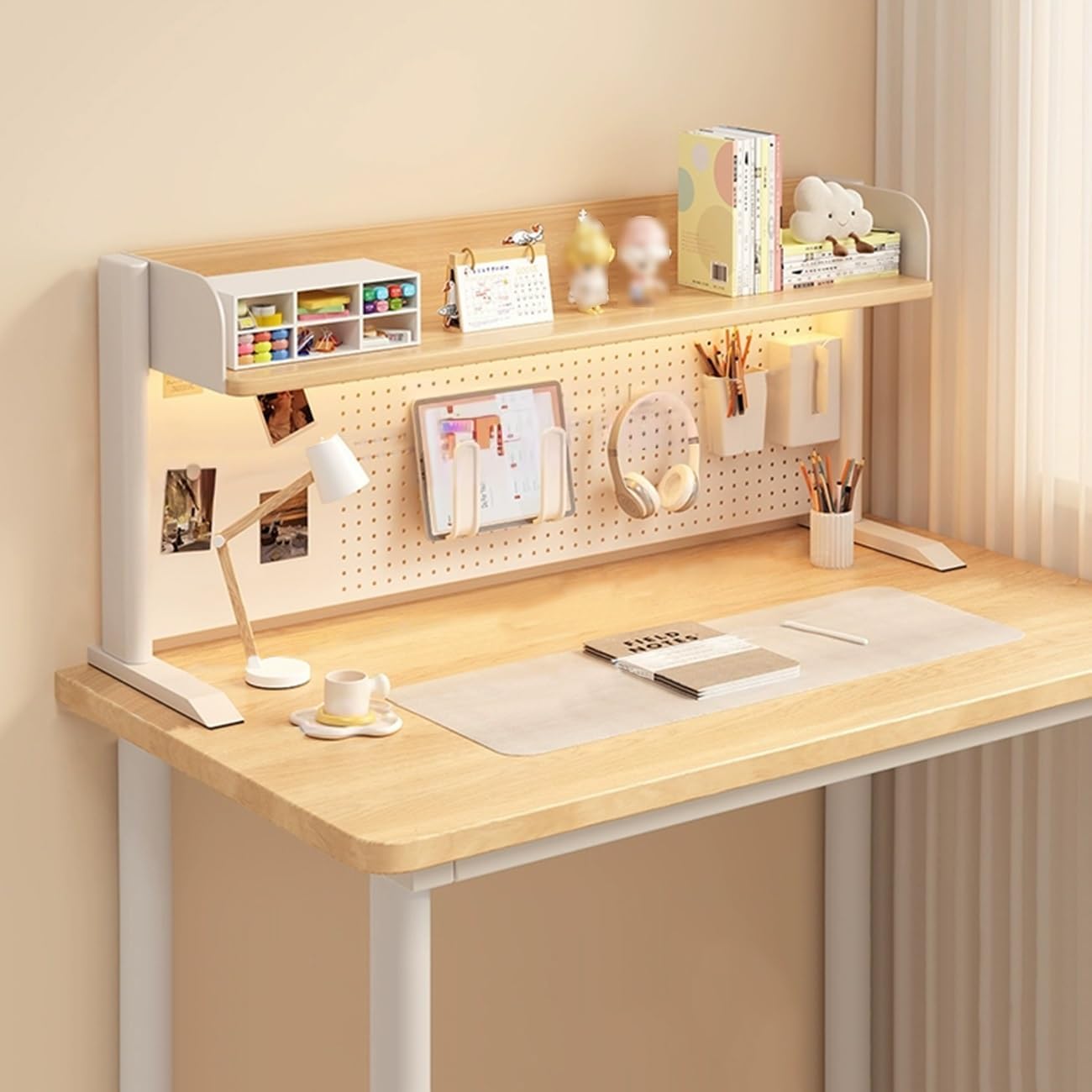 Desktop Bookshelf Organizer, Pegboard Storage Display Rack, Computer Desk Storage Organizer, for Home Dorm Office Supplies(Yellow,60x38cm)