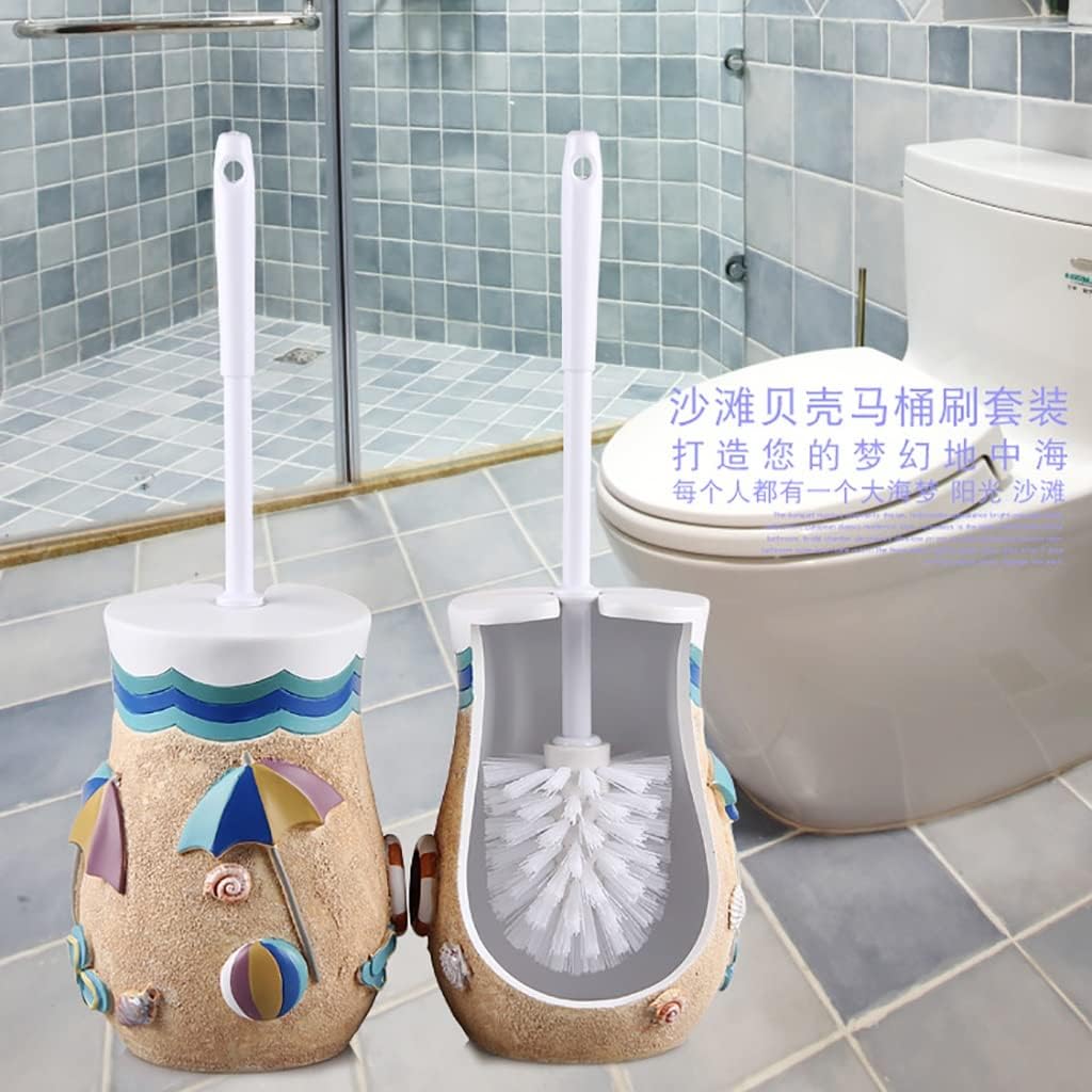 Compact Resin Hidden Toilet Bowl Brush and Holder, 3D Seashell Pattern Luxury Hand Painted Toilet Decor, Good Grip, Deep Cleaning, Bathroom Accessories Decorative Design