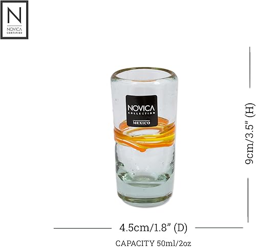 Miniatura 2 de NOVICA Vasos de chupito de tequila reciclados en espiral amarillos, hechos a mano, 2 onzas (6 unidades)