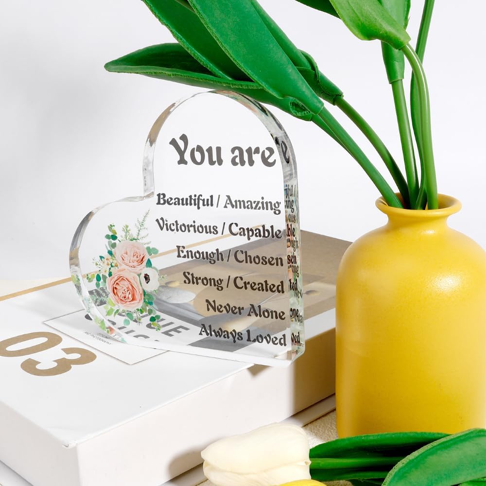 Inspirational Gift for Women Acrylic Inspirational Heart Ornament for Women, Acrylic Plaque Desk Sign Gift for Daughter Sister Birthday Modern Motivational image 3