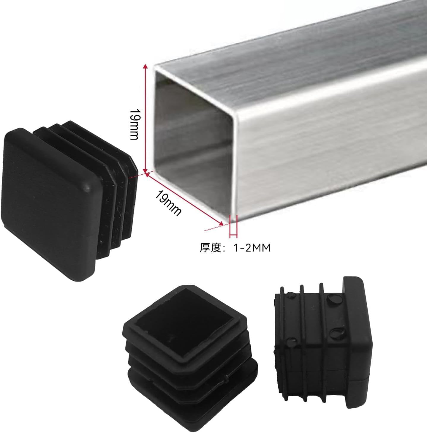 32 Pcs 3/4 inch Square Tubing End Caps, Plastic End Caps Insert Finishing Plug for Chair Legs, Pipe Post, Table Legs (Black, 19x19mm)