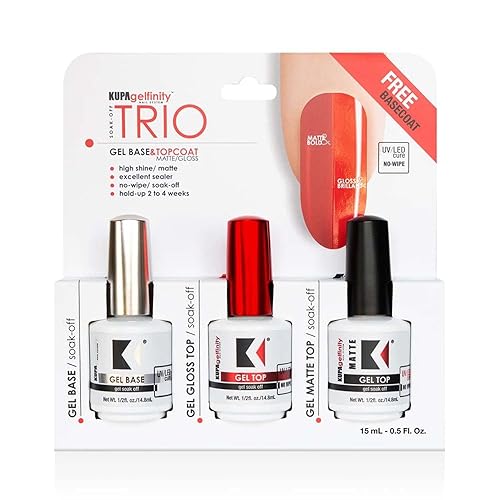 KUPA Gelfinity - Esmalte de uñas de gel que se quita con remojo - Base y capa superior brillante y capa superior mate (sin necesidad de limpieza)