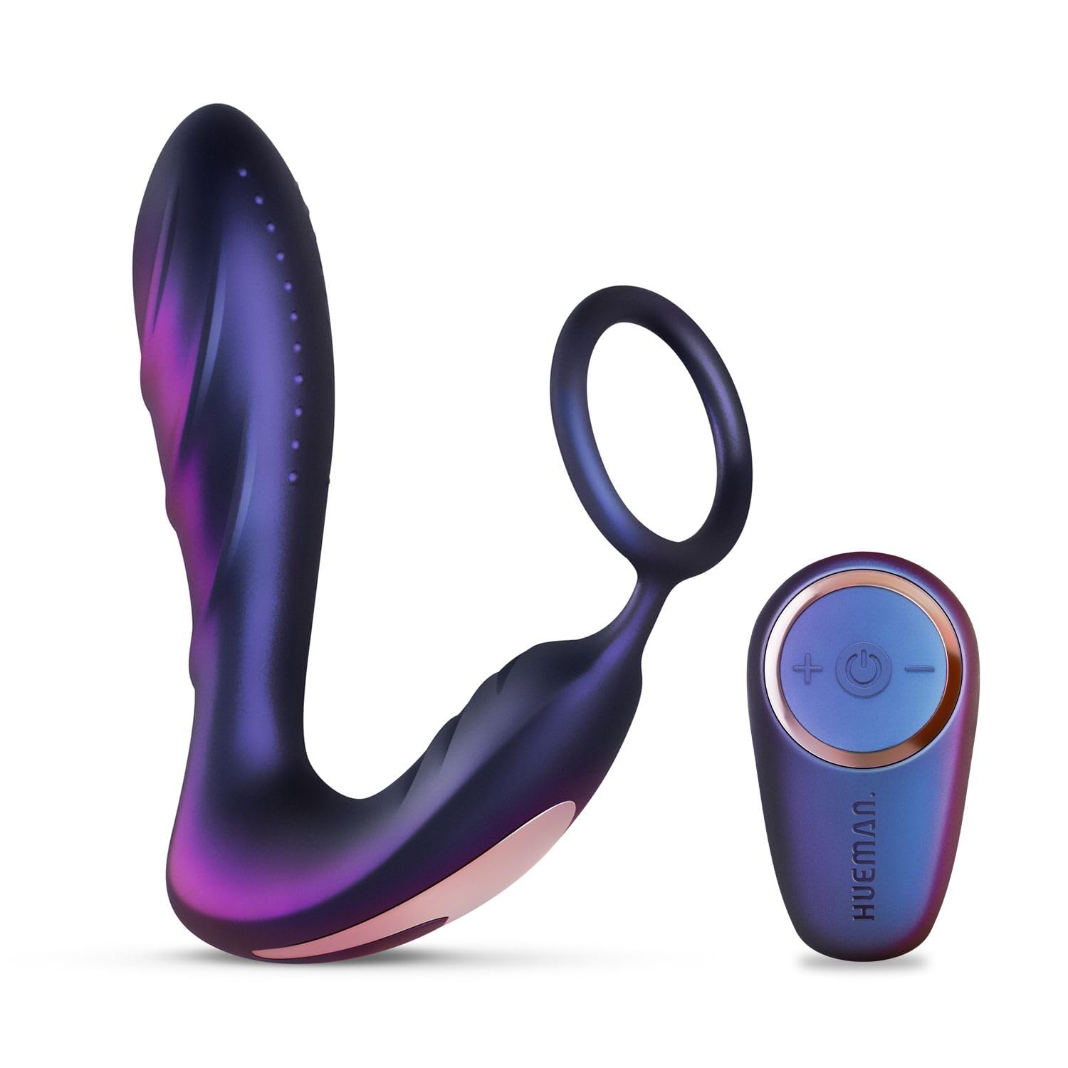 Hueman Black Hole Anal Vibrator With Cock Ring 5.9 Inch - Dark Blue
