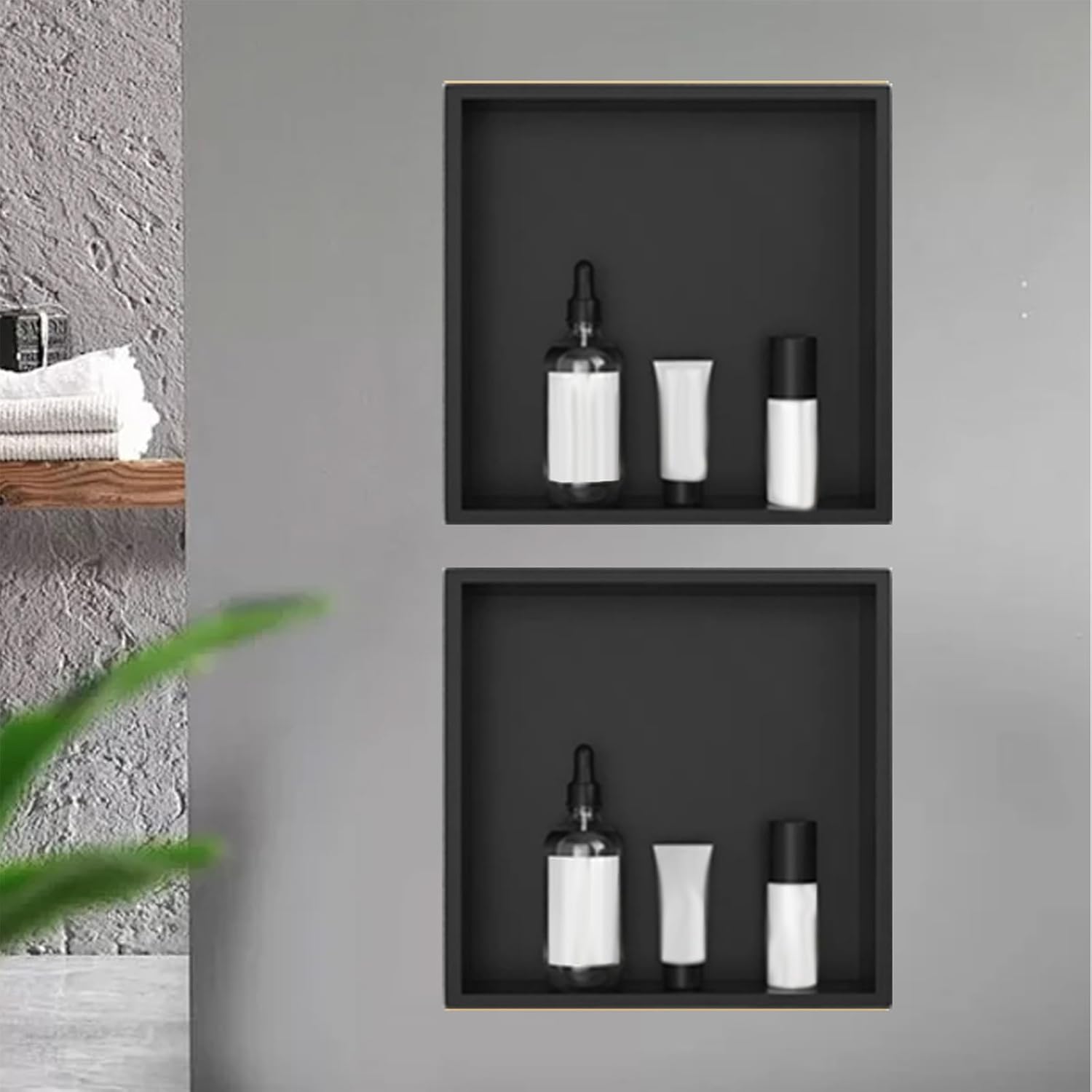 12.5" Square Stainless Steel Shower Niche - Built-in Bathroom Storage Rack for Soap & Toiletries Recessed Alcove for Wet Room Stylish Home Improvement Gold,Gold (Black)