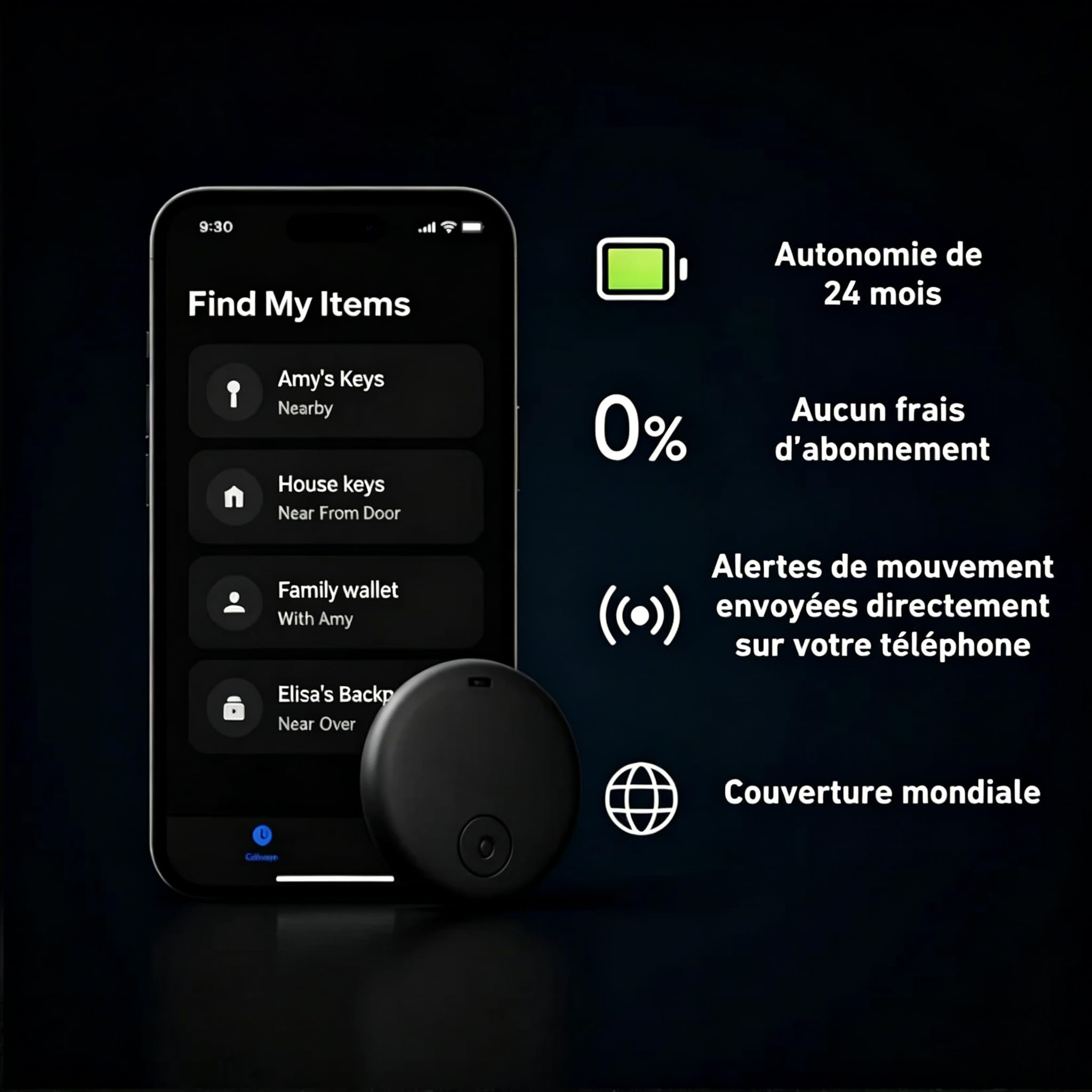 Vitivie GP90 - Tracker GPS précis sans abonnement (Apple)
