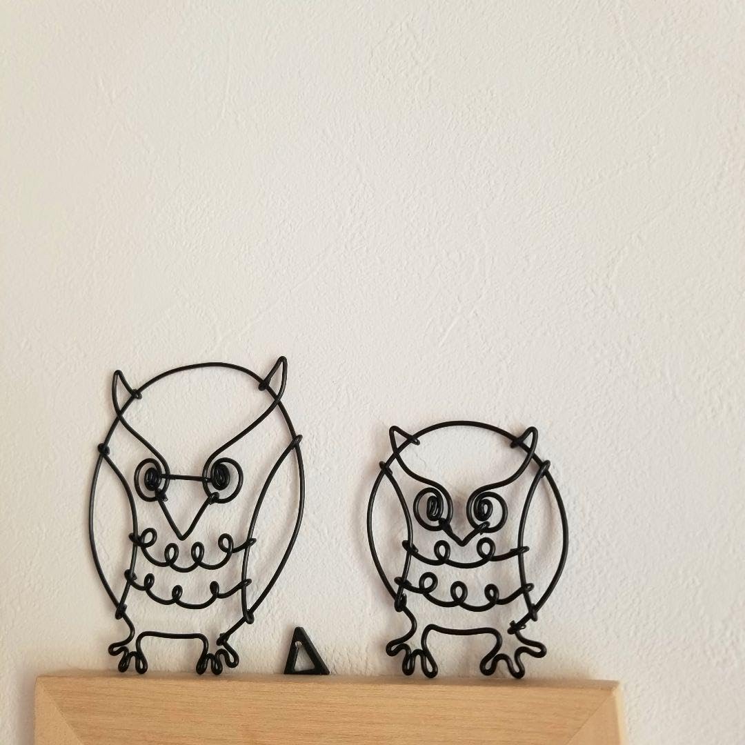 Amazon.co.jp: ワイヤーアート 壁飾り フクロウ 親子セット 飾り 壁面