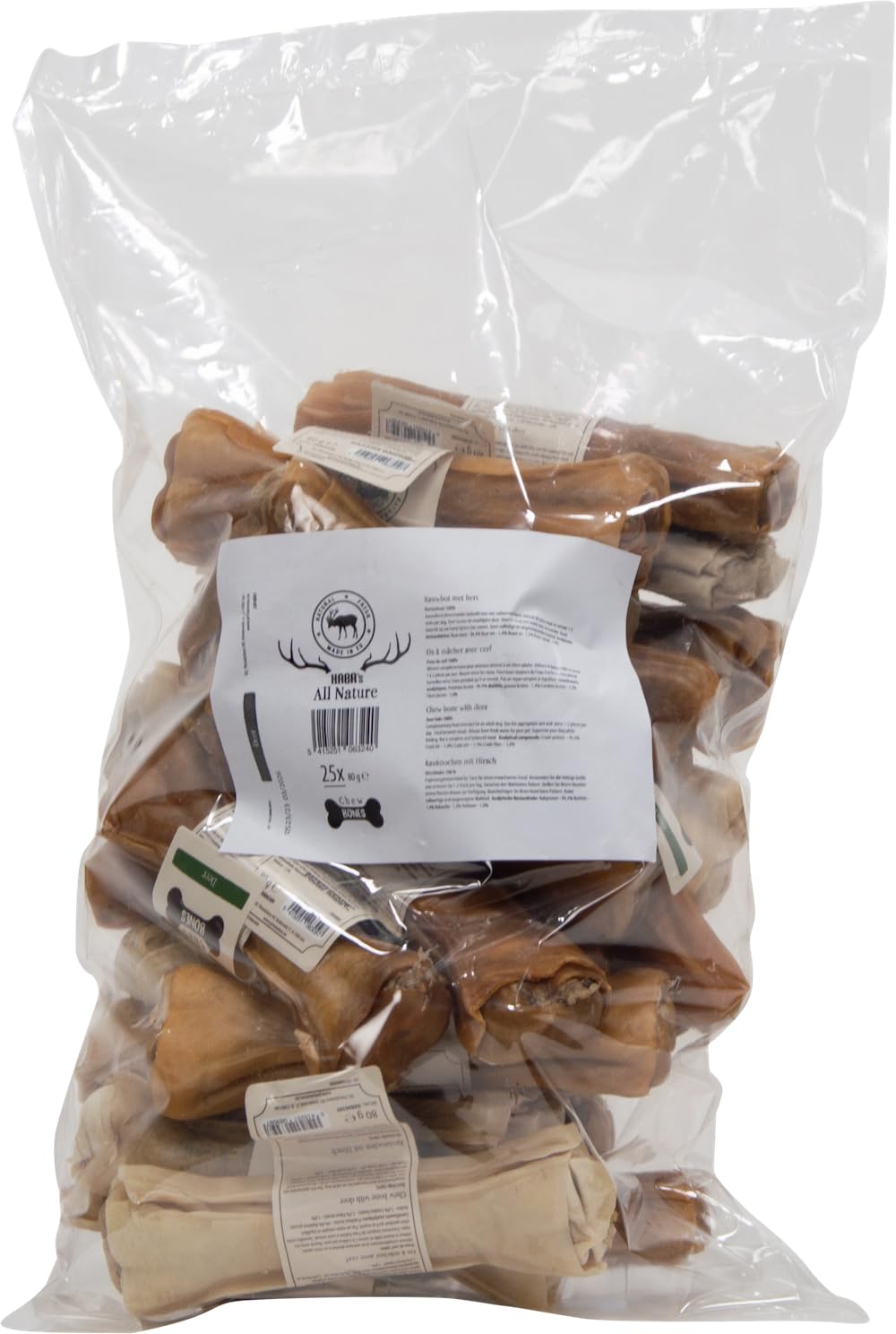 HABA's, Os à Mâcher Naturel pour Chien en Cerf, 80g, 17cm, Idéal pour Hygiène Dentaire et Plaisir de Mâcher, sans Additifs, Couleur Naturelle, Modèle All Nature, Box de 25 Pièces