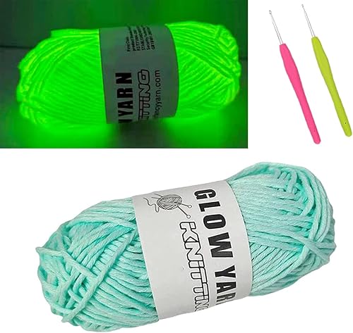 Hilo de tejer luminoso, hilo que brilla en la oscuridad, suministros de costura, (55 yardas) para manualidades, manualidades y costura (con 2 piezas