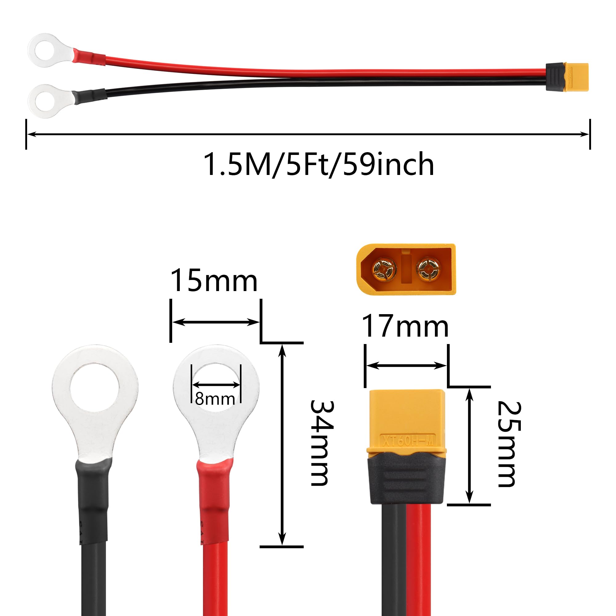 Cable Conector XT60 A Junta Tórica - Para Baterías Lipo FPV Racing - Cable 12AWG, 36 Pulgadas - Hembra Cable Conector XT60 A Junta Tórica - Para Baterías Lipo FPV Racing - Cable 12AWG, 36 Pulgadas - Hembra