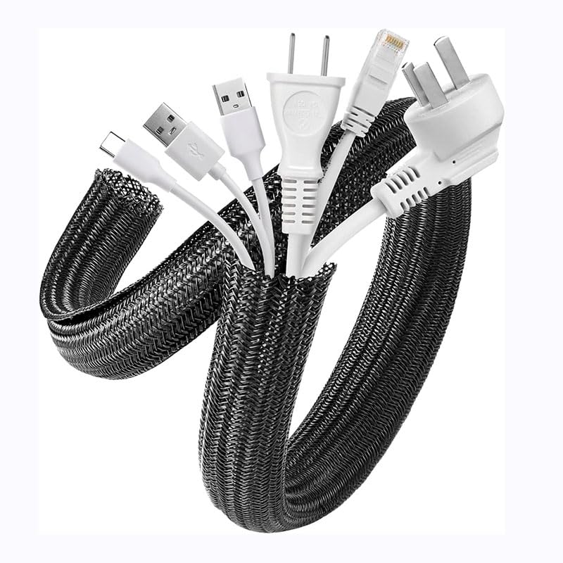 Protector de cuerda para cables de 10 pies - Tubo dividido para administración de cables USB, audio y video, protege cables contra mordeduras (Negro) miniatura 2