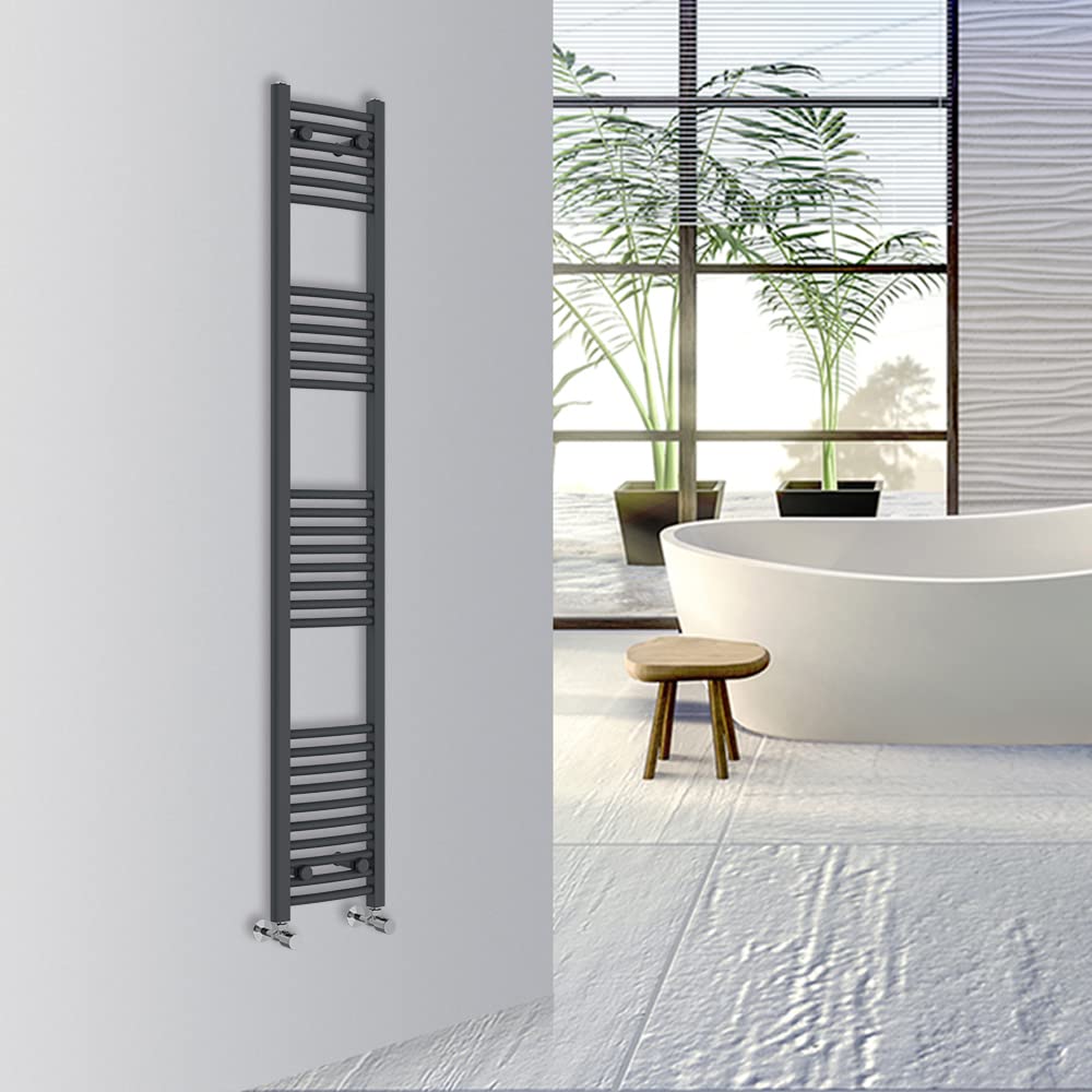 Warmehaus Curved Bathroom Heated Towel Rail Warmer Radiator Central Heating 1800x300mm - Anthracite