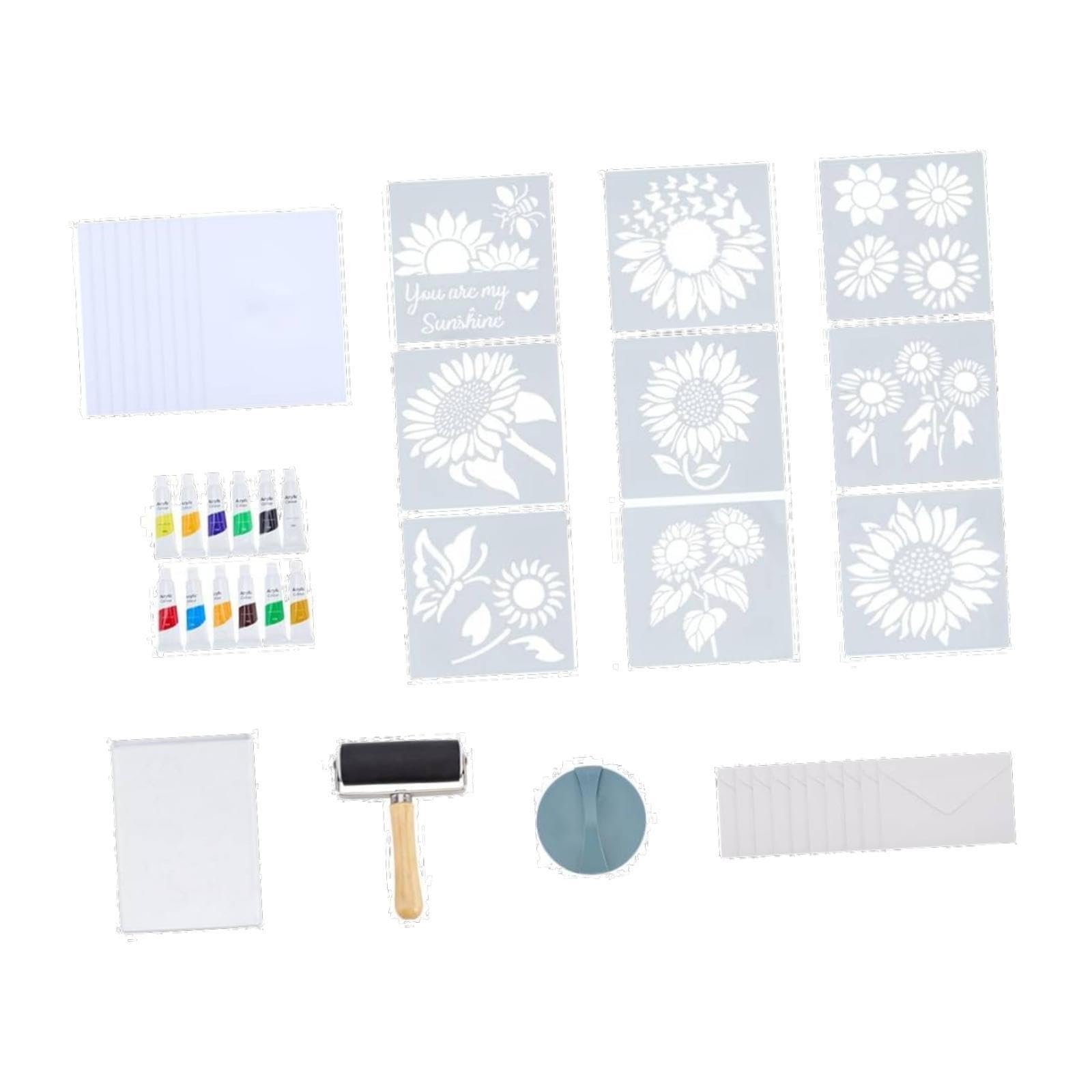 Kit Completo Gel Printing Plate con Stencil Rullo Carte Manuale d'Uso Dettagliato E Materiali PET Riutilizzabili Progettato per Principianti Stampa
